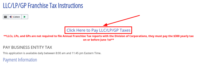 Screenshot of the Delaware Division of Corporations Tax Instructions for LLCs.